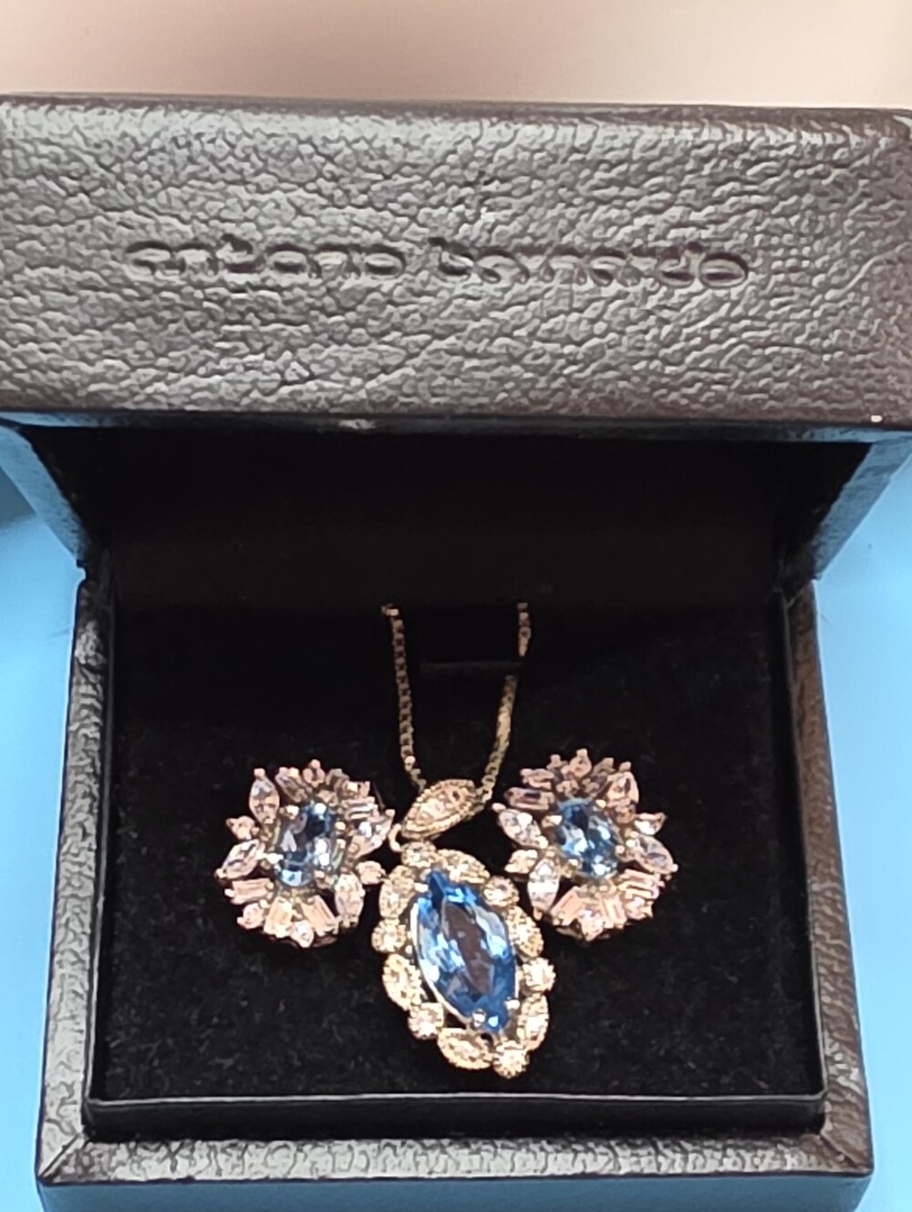 BLUE TOPAZ PENDANT AND EARRINGS SET| 925 Sterling silver 18In - Picture 2 of 6
